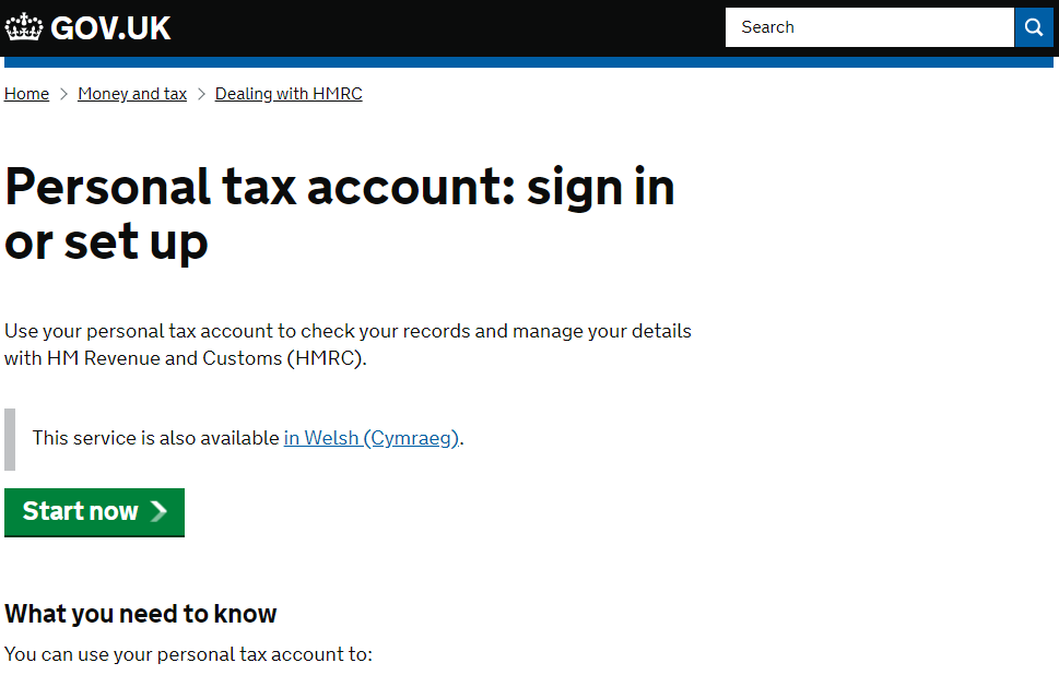 HMRC Login Screen