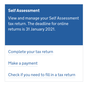 Self Assessment menu option