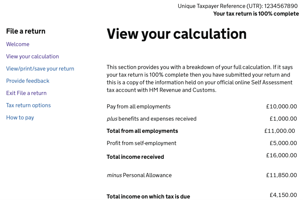 SA302 tax calculation example