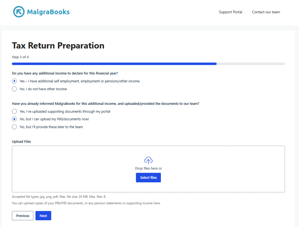 Step 3 showing the tax return form on MalgraBooks website
