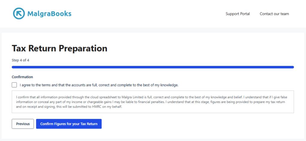 Step 4 showing the tax return form on MalgraBooks website