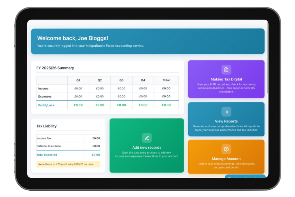Simple and easy consultant accounting tablet app home screen image