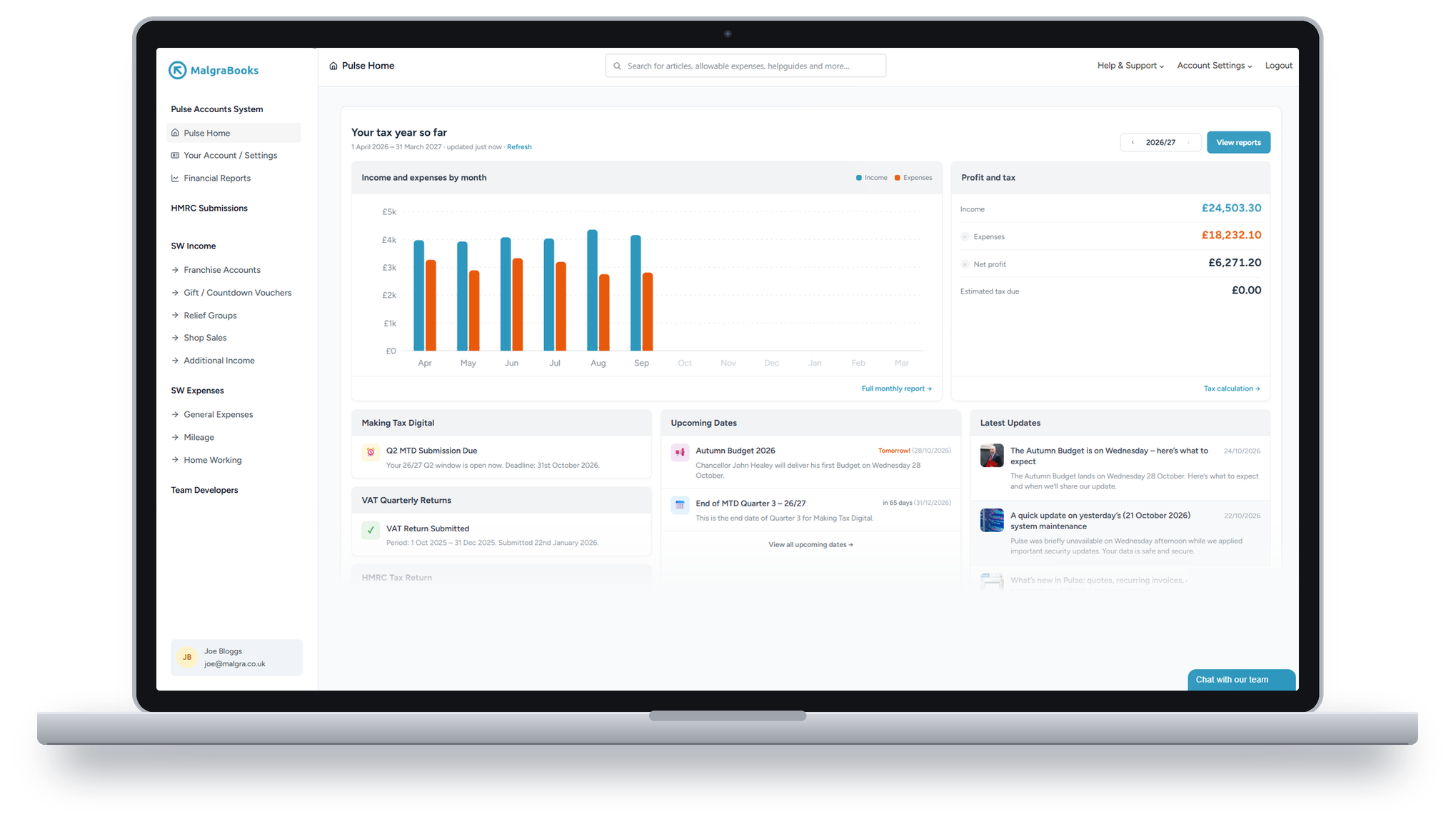 pulse dashboard laptop